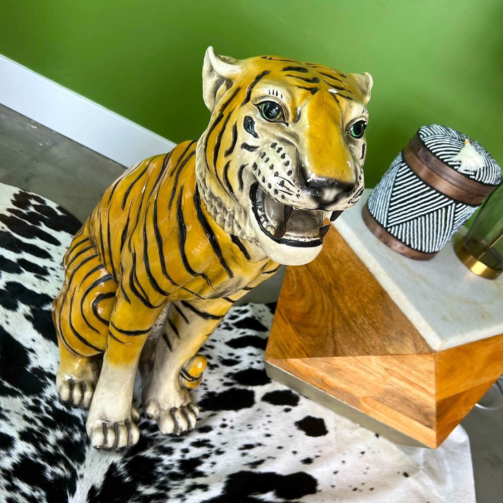 28” tall vintage ceramic(?) maximalist tiger